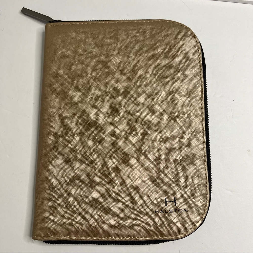 Halston Bronze hue thin Jewelry Organizer Travel Zipper Pouch soft interior snap
